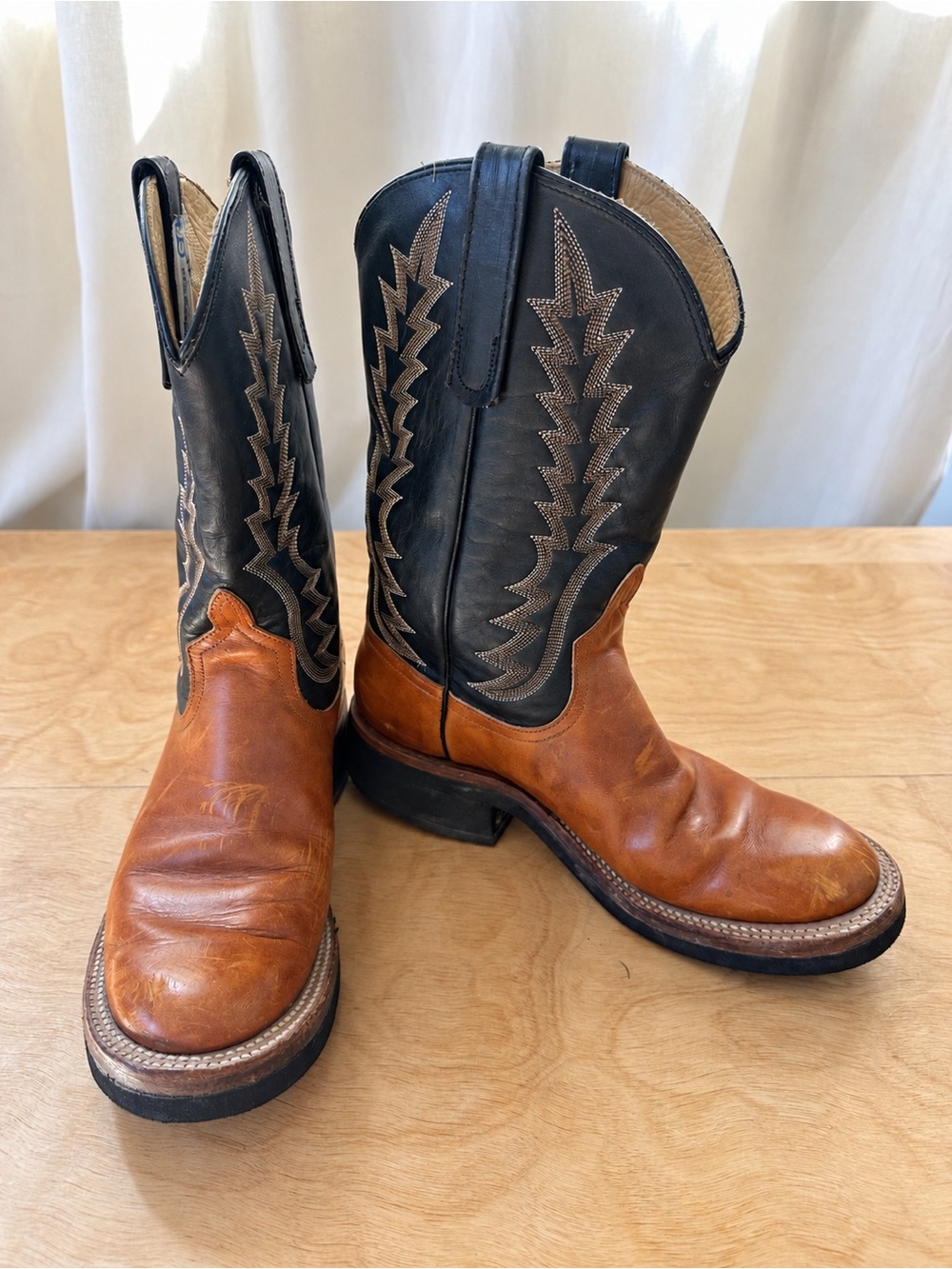 Anderson Bean Women’s 7 Cowboy Boots Brown Black Leather Made USA Western
